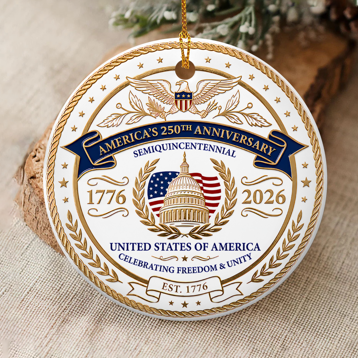 Celebrating 250 Years of Freedom – Personalized Ornament, Patriotic American Eagle Keepsake, 1776–2026 Semiquincentennial Gift