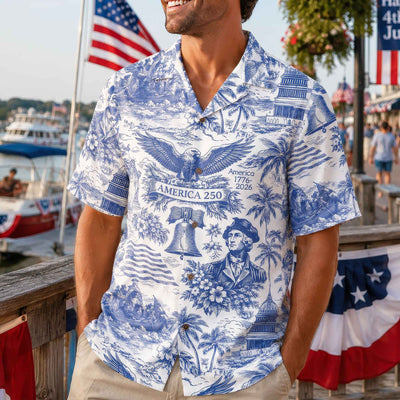 America 250 Hawaiian Shirt 1776 - 2026, Vintage Patriotic Shirt, 250 Years of America Celebration Hawaii Shirt