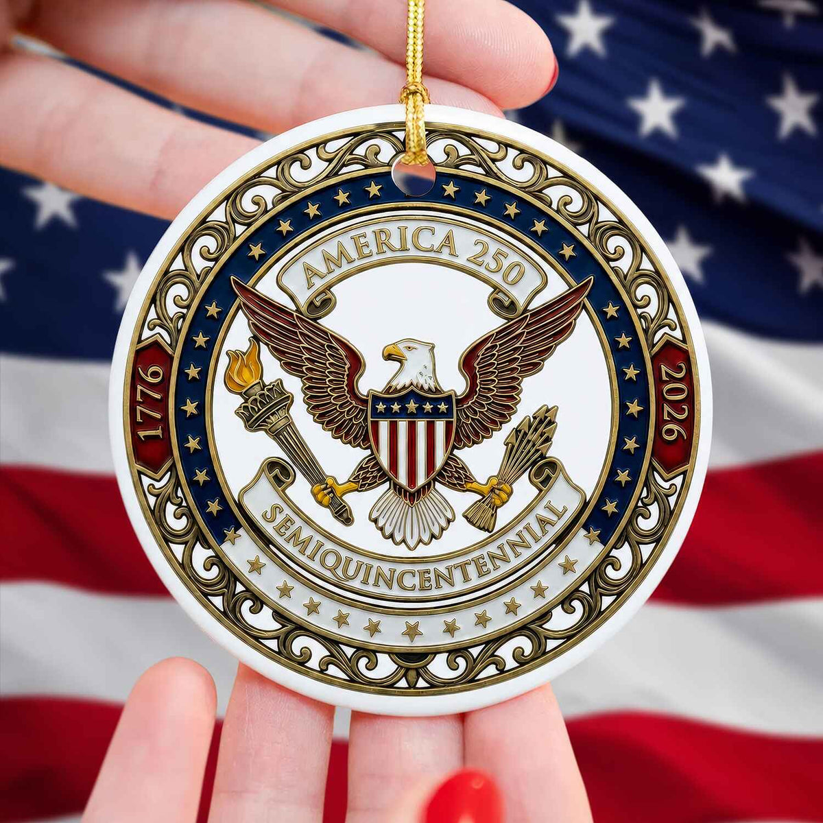 America 250 Ornament, Semiquincentennial 1776-2026 Ceramic Ornament, USA 250th Anniversary Gift, Patriotic Eagle Ornament