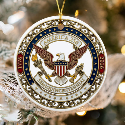 America 250 Ornament, Semiquincentennial 1776-2026 Ceramic Ornament, USA 250th Anniversary Gift, Patriotic Eagle Ornament