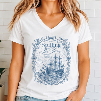 Blue Toile Spilling The Tea Since 1773 Shirt, Vintage Patriotic Tee, America 250th Anniversary Shirt, Boston Tea Party Tee