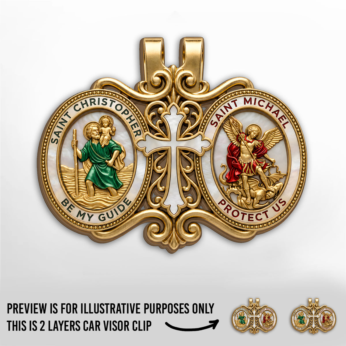 Saint Christopher &amp; Saint Michael Road Guardian - Car Visor Clip, Catholic Gift, Faith &amp; Protection Gift