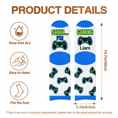 Shhh I'm Gaming - Personalized Middle Tube Socks, Gaming Socks, Gift For Gamer