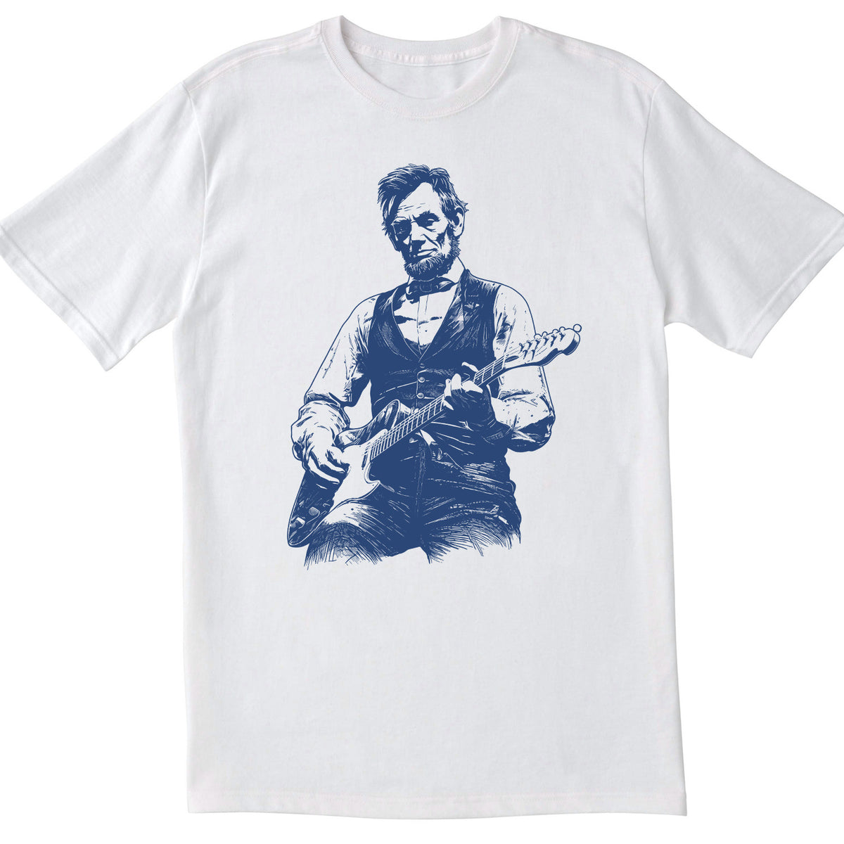 Blue Toile President Abraham Lincoln Playing Guitar T-Shirt, Abe Lincoln Shirt, Funny History Music Lover Gift, Vintage Political Humor Tee