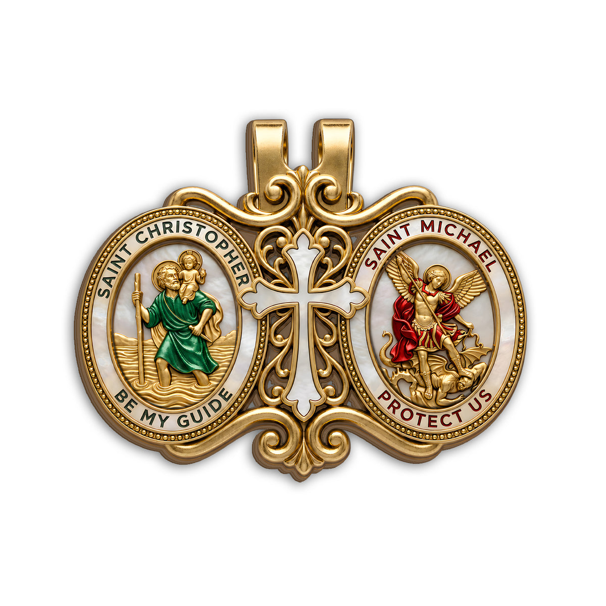 Saint Christopher &amp; Saint Michael Road Guardian - Car Visor Clip, Catholic Gift, Faith &amp; Protection Gift