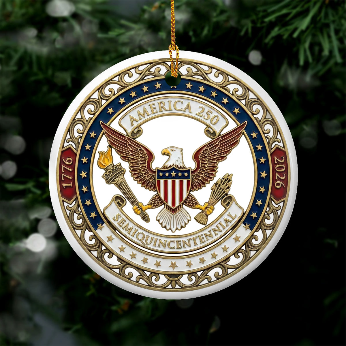 America 250 Ornament, Semiquincentennial 1776-2026 Ceramic Ornament, USA 250th Anniversary Gift, Patriotic Eagle Ornament
