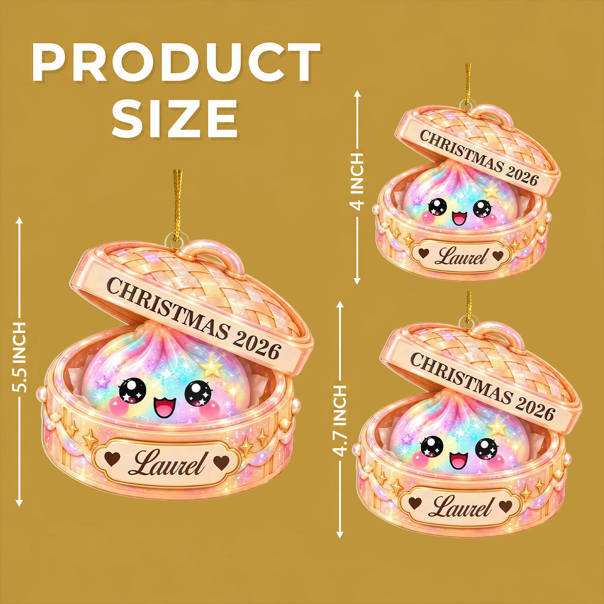 Glitter Squishy - Personalized Ornament, Custom Name Dumpling Christmas Ornament, Kawaii Acrylic Keepsake