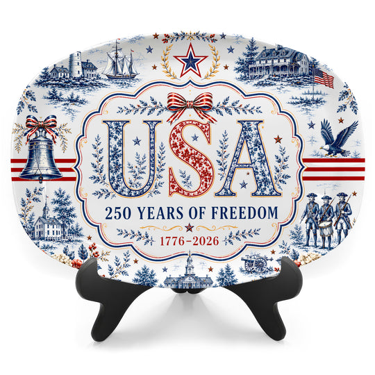 USA 250 Years Of Freedom Serving Platter, Vintage Americana Toile Tray, Patriotic Kitchen Decor, 250th Anniversary Decor