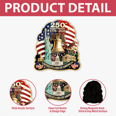 United States 250th Birthday Commemorative Acrylic Fridge Magnet, Patriotic Fridge Decor, US Marine Corps 250th Anniversary Gift