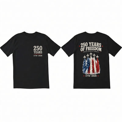 250 Years of Freedom T-Shirt, America 250 Shirt, Patriotic Fighter Jet Tee, 4th of July Gift
