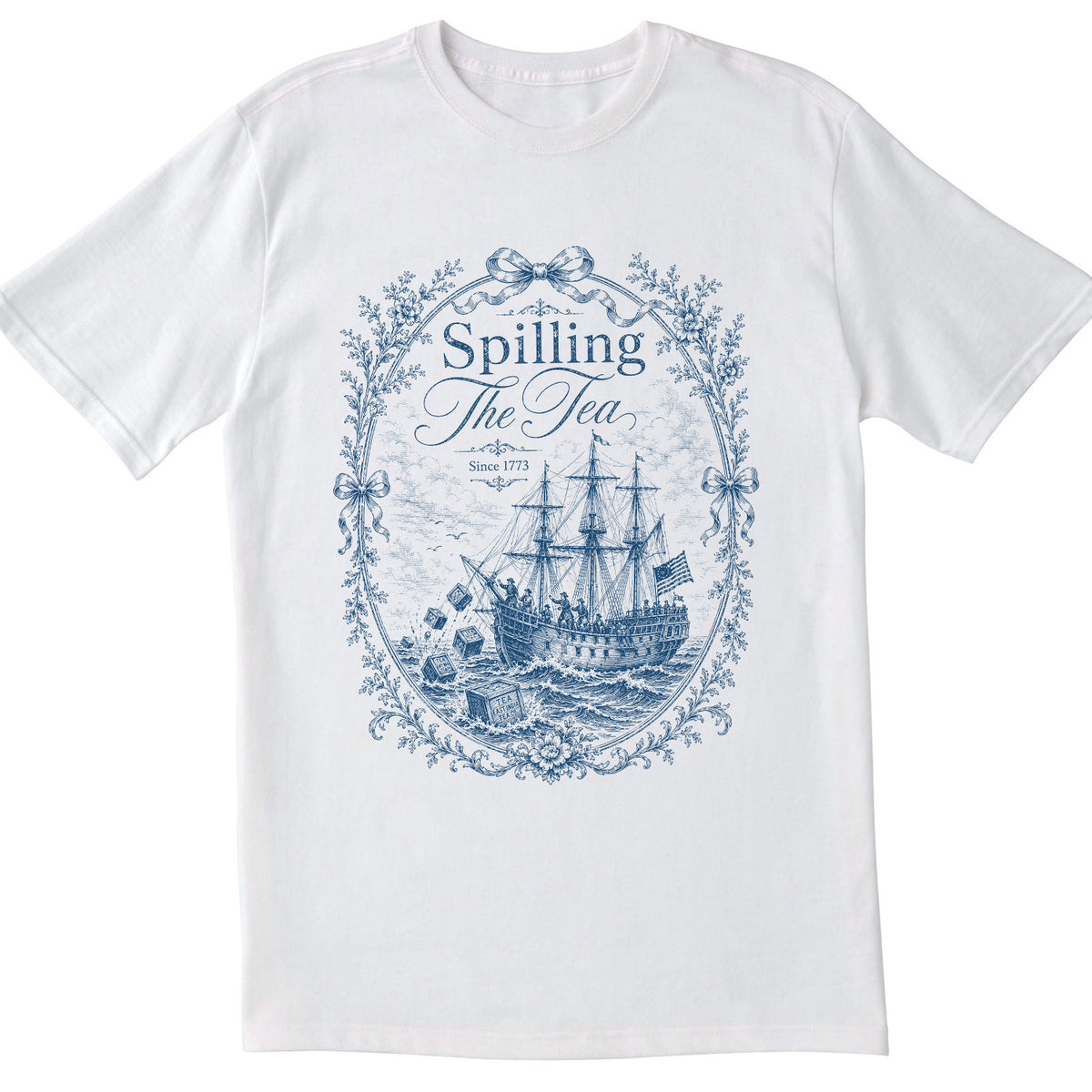 Blue Toile Spilling The Tea Since 1773 Shirt | America 250th Anniversary Tee