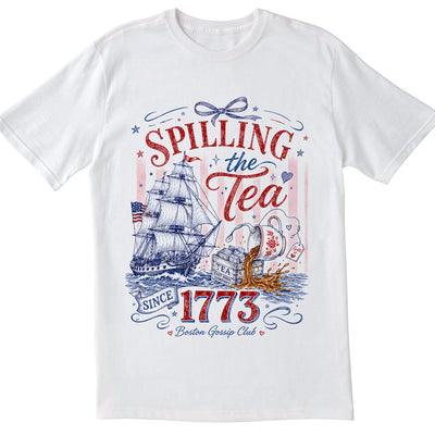 Patriotic Bow Coquette Shirt, Spilling The Tea Since 1773 Tee, Vintage USA Celebration Shirt