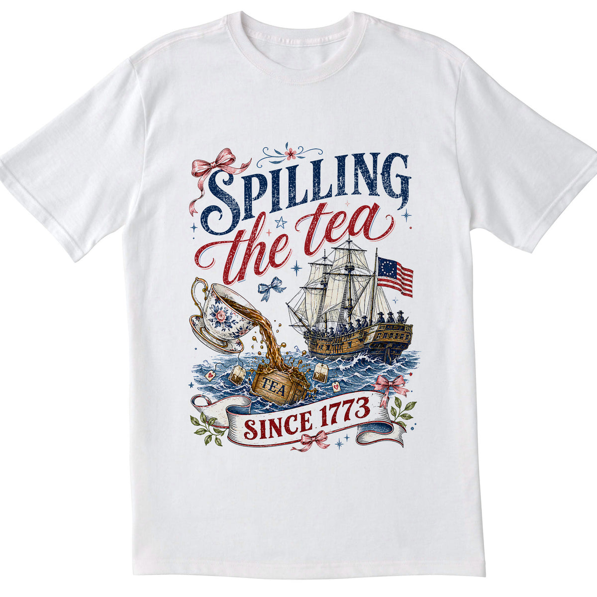 Vintage Patriotic Shirt, Spilling The Tea Since 1773 Tee, Bow Coquette Vintage USA Celebration Shirt