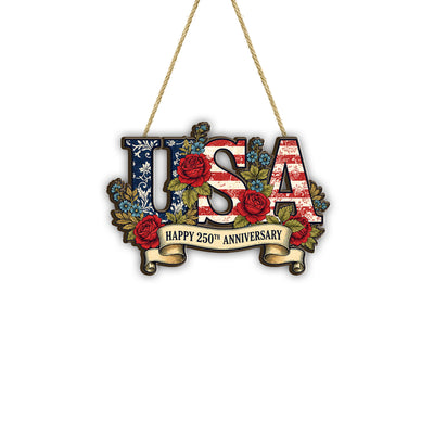 USA 250th Anniversary Wooden Sign, Patriotic Door Hanging Decor