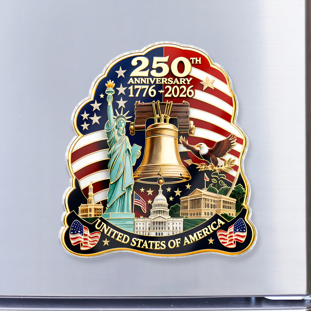 United States 250th Birthday Commemorative Acrylic Fridge Magnet, Patriotic Fridge Decor, US Marine Corps 250th Anniversary Gift