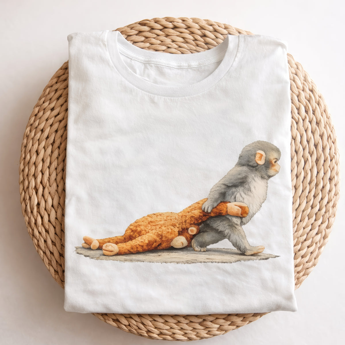 Monkey Punch Graphic Shirt, Baby Monkey Holding Plush Toy Tee, Animal Lover Gift, Cute Trendy Shirt