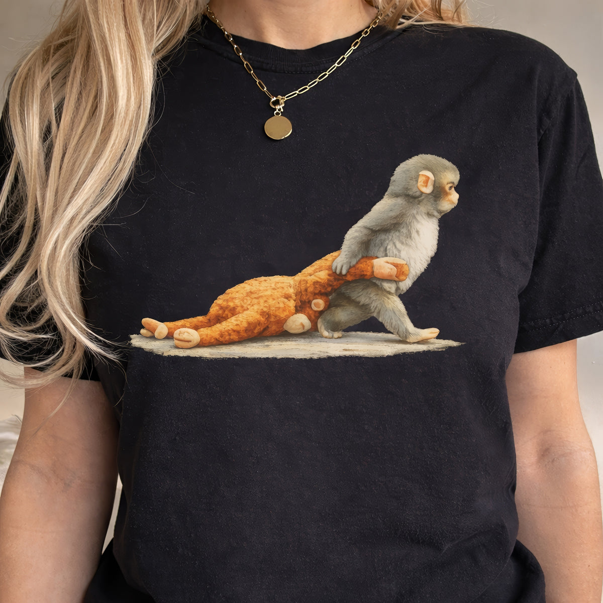 Monkey Punch Graphic Shirt, Baby Monkey Holding Plush Toy Tee, Animal Lover Gift, Cute Trendy Shirt
