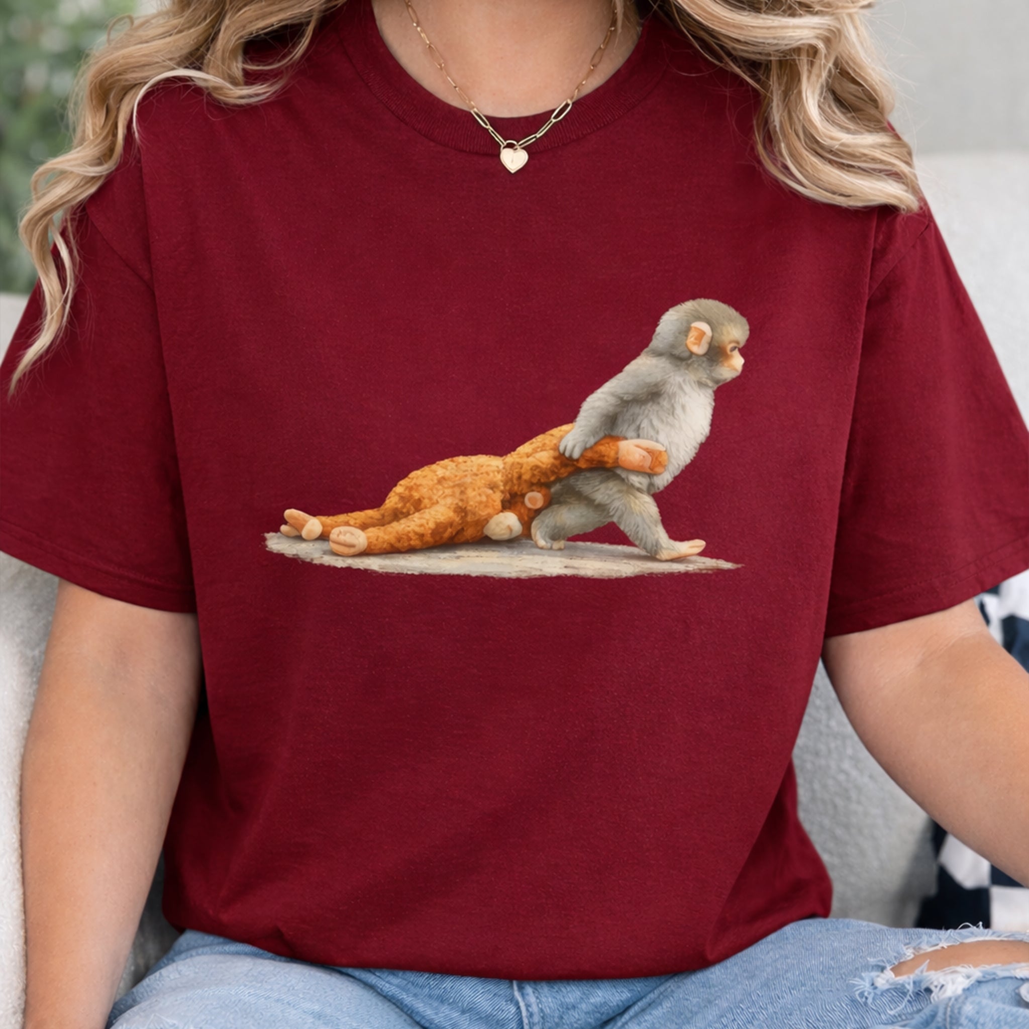 Monkey Punch Graphic Shirt, Baby Monkey Holding Plush Toy Tee, Animal Lover Gift, Cute Trendy Shirt