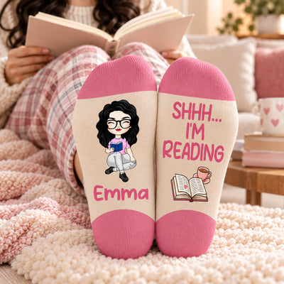 Shhh I'm Reading - Personalized Socks, Gift For Book Lovers, Sock For Her