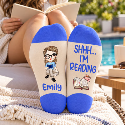 Shhh I'm Reading - Personalized Socks, Gift For Book Lovers, Sock For Her