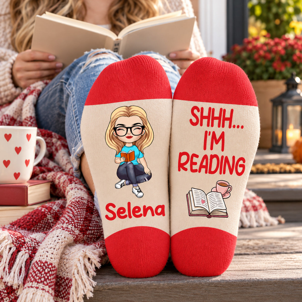 Shhh I'm Reading - Personalized Socks, Gift For Book Lovers, Sock For Her
