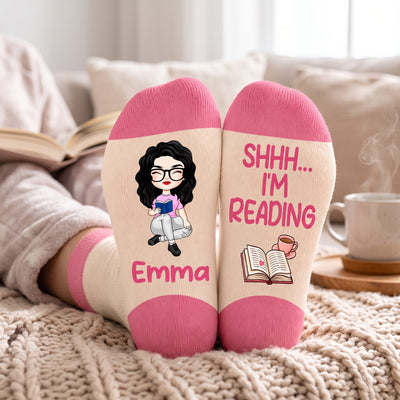 Shhh I'm Reading - Personalized Socks, Gift For Book Lovers, Sock For Her