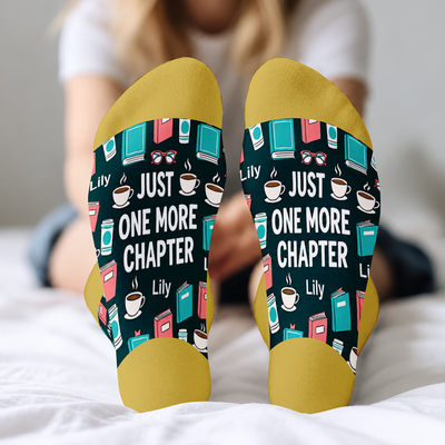Just One More Chapter - Personalized Middle Tube Socks, Bookish Gifts For Book Lovers, Bookworms, Readers