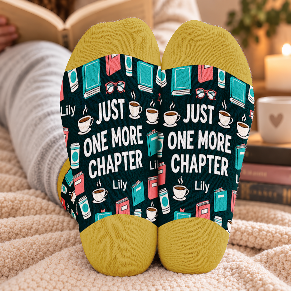 Just One More Chapter - Personalized Middle Tube Socks, Bookish Gifts For Book Lovers, Bookworms, Readers