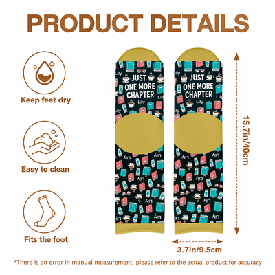 Just One More Chapter - Personalized Middle Tube Socks, Bookish Gifts For Book Lovers, Bookworms, Readers