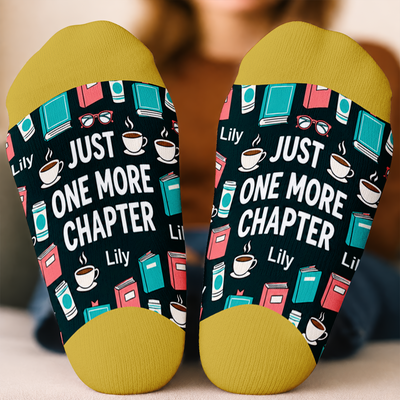 Just One More Chapter - Personalized Middle Tube Socks, Bookish Gifts For Book Lovers, Bookworms, Readers