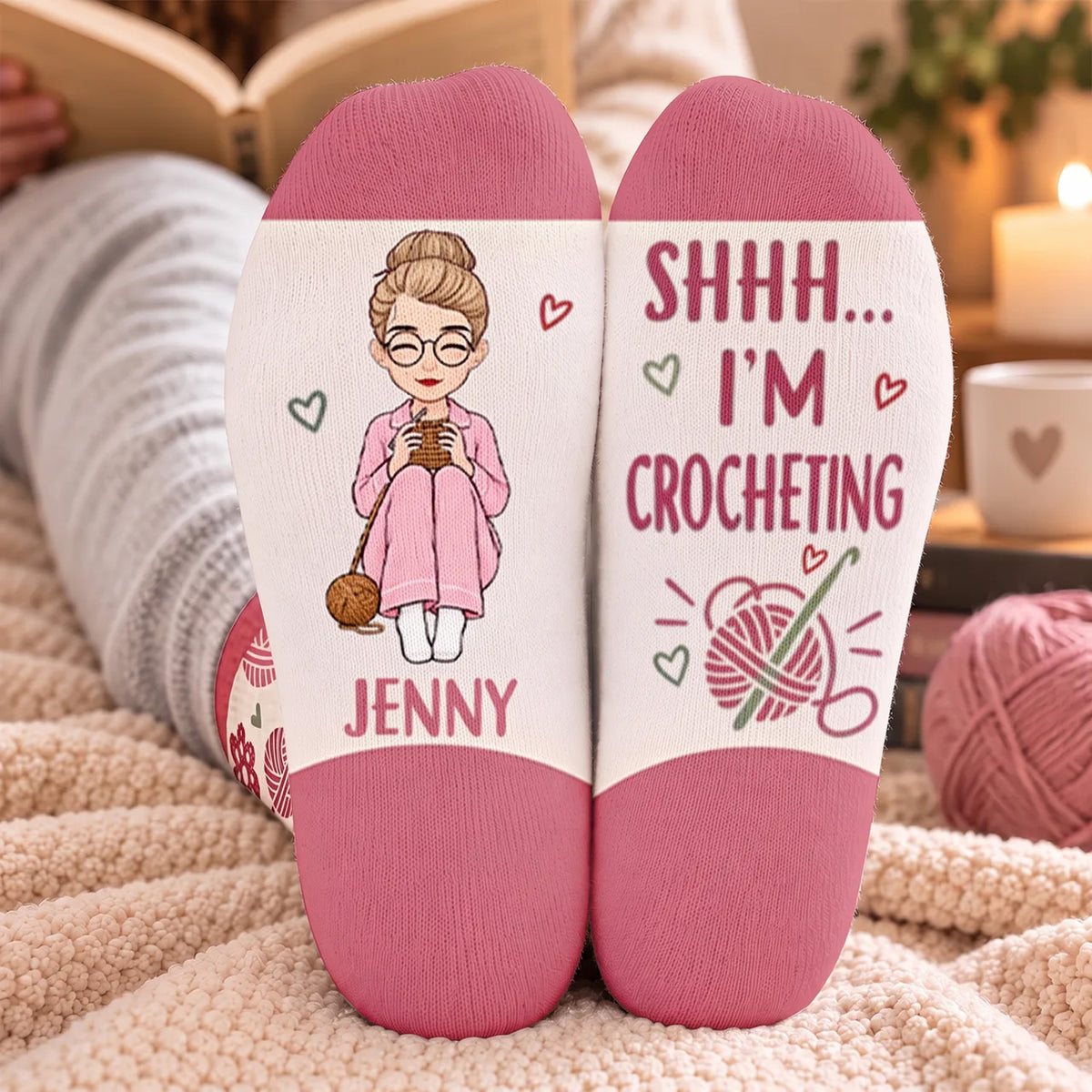 Shh I'm Crocheting - Personalized Middle Tube Socks , Crochet, Knitting Gift For Craft Lovers