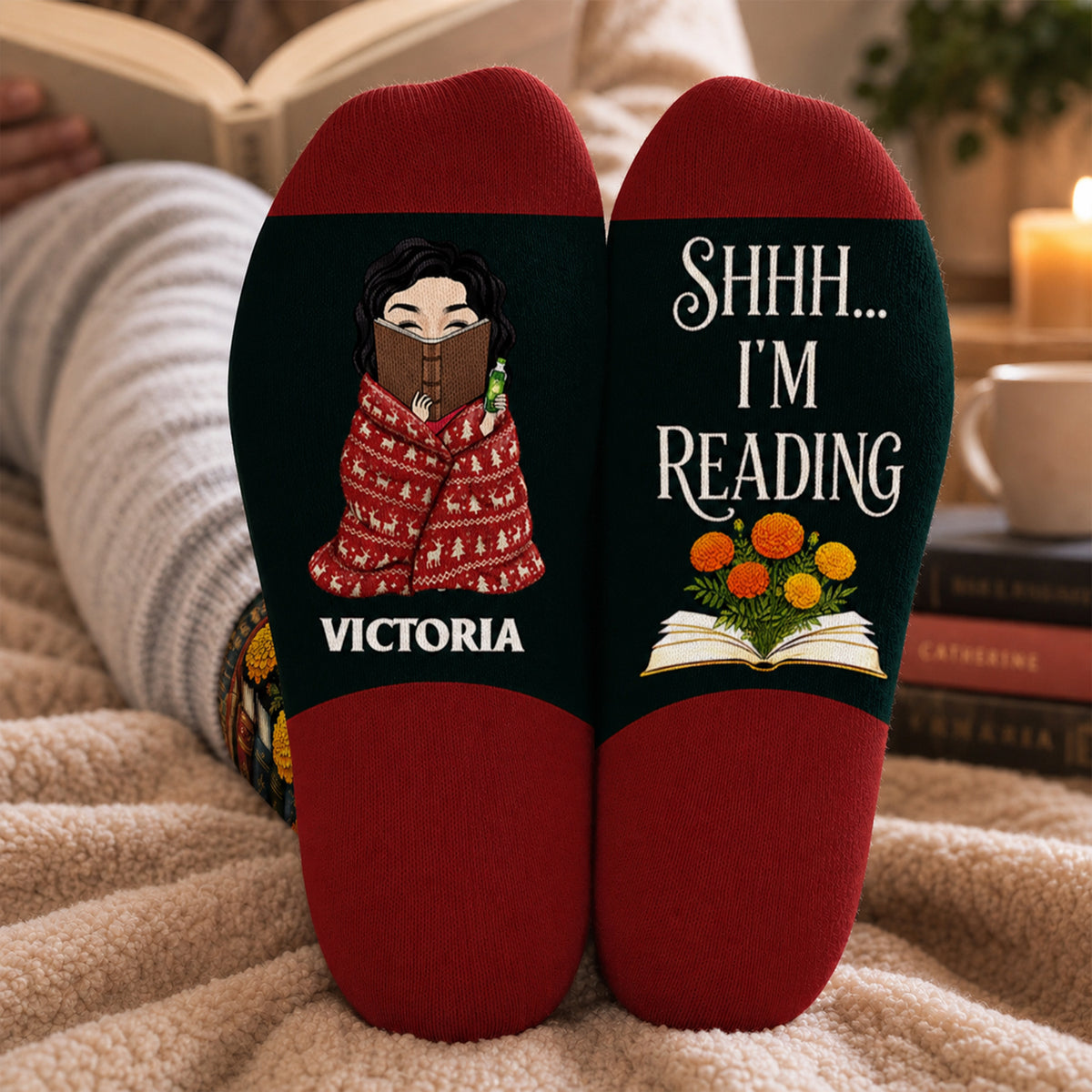 Shhh I'm Reading - Personalized Middle Tube Socks, Gift For Book Lovers, Just A Girl Collecting Stories