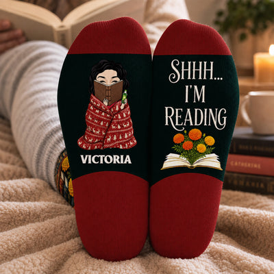 Shhh I'm Reading - Personalized Middle Tube Socks, Gift For Book Lovers, Just A Girl Collecting Stories