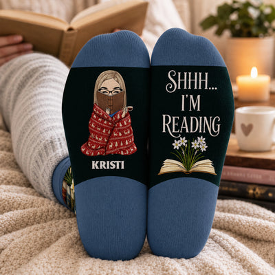 Shhh I'm Reading - Personalized Middle Tube Socks, Gift For Book Lovers, Just A Girl Collecting Stories