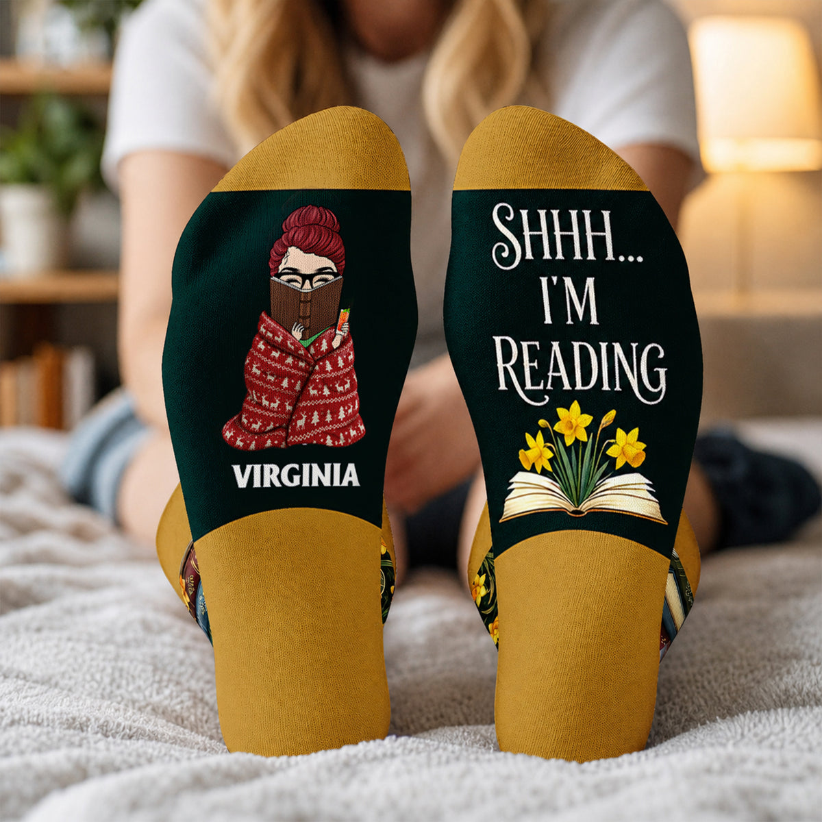 Shhh I'm Reading - Personalized Middle Tube Socks, Gift For Book Lovers, Just A Girl Collecting Stories