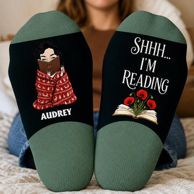 Shhh I'm Reading - Personalized Middle Tube Socks, Gift For Book Lovers, Just A Girl Collecting Stories