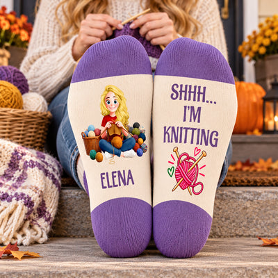 Hooked On Knitting - Personalized Middle Tube Socks, Custom Name Knitting Hooker, Gift for Knitting Lovers