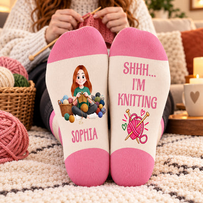 Hooked On Knitting - Personalized Middle Tube Socks, Custom Name Knitting Hooker, Gift for Knitting Lovers