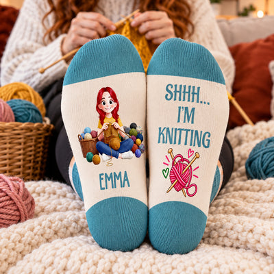 Hooked On Knitting - Personalized Middle Tube Socks, Custom Name Knitting Hooker, Gift for Knitting Lovers