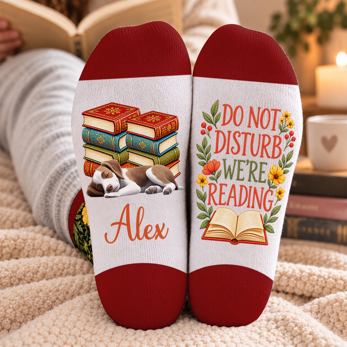 Do Not Disturb We're Reading- Personalized Middle Tube Socks, Gift For Bookworm,  Gift For Dog Mom