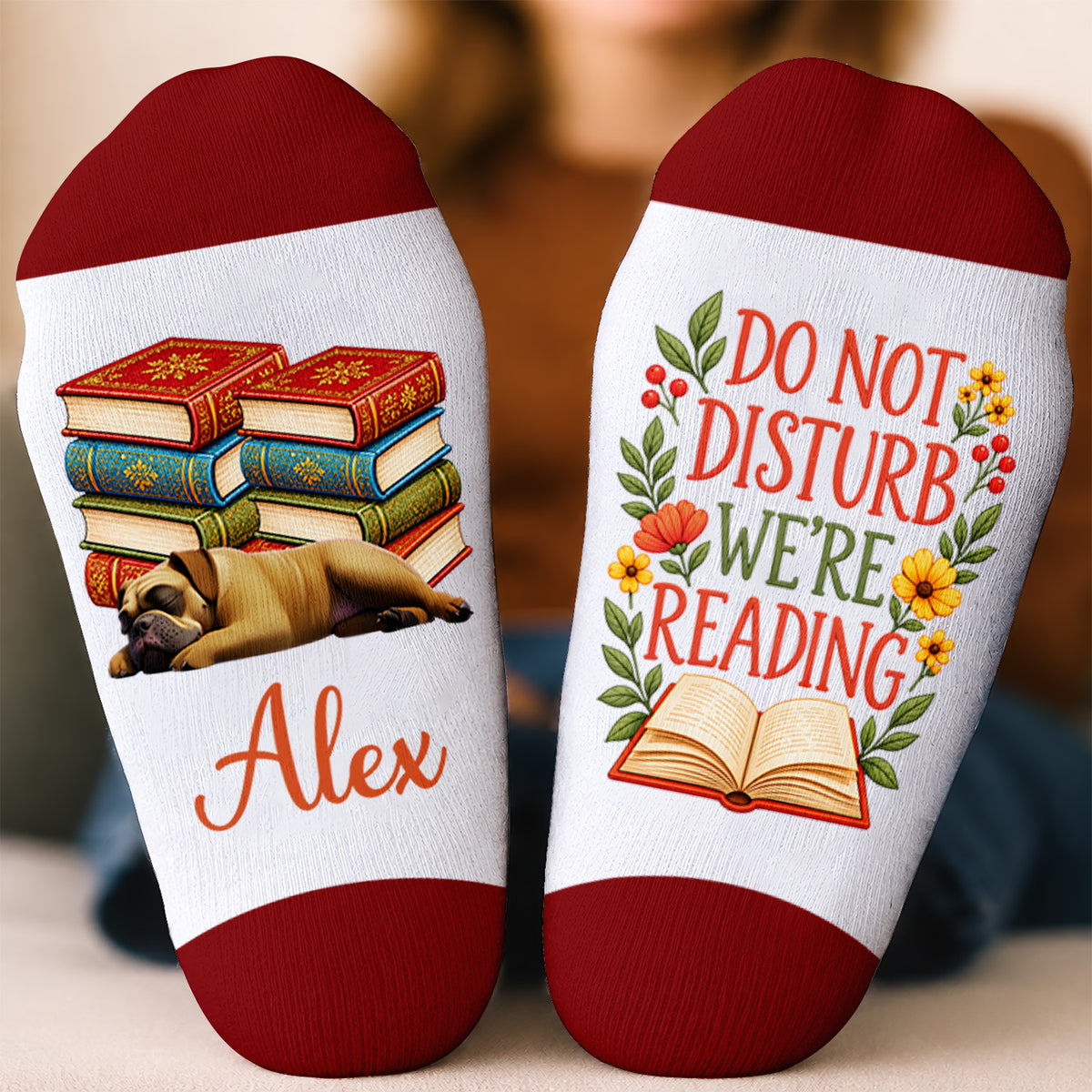 Do Not Disturb We're Reading- Personalized Middle Tube Socks, Gift For Bookworm,  Gift For Dog Mom