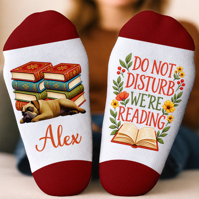 Do Not Disturb We're Reading- Personalized Middle Tube Socks, Gift For Bookworm,  Gift For Dog Mom