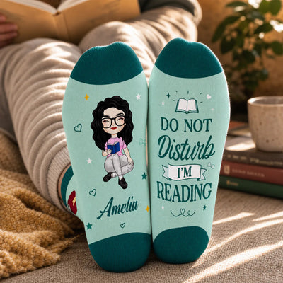 Do Not Disturb I'm Reading - Personalized Middle Tube Socks, Book Lover Socks, Gift For Her