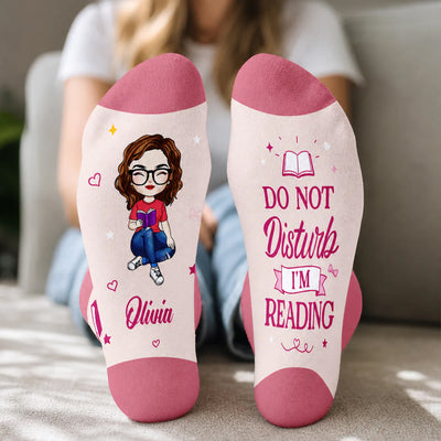 Do Not Disturb I'm Reading - Personalized Middle Tube Socks, Book Lover Socks, Gift For Her