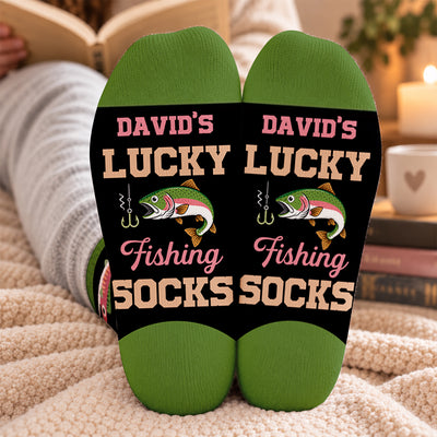 My Lucky Fishing Socks - Personalized Middle Tube Socks, Gift For Fishing Lovers, Hooked For Life