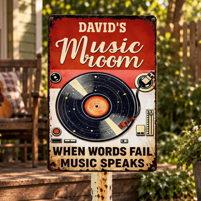 When Words Fail Music Speaks - Personalized Metal Sign, Gift For Music Lovers, Vinyl Record Metal Sign for Music Room