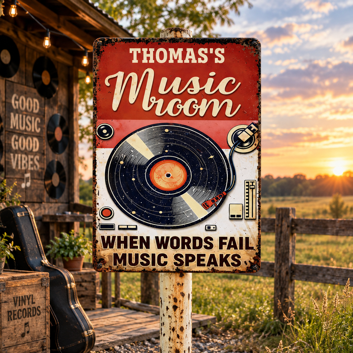 When Words Fail Music Speaks - Personalized Metal Sign, Gift For Music Lovers, Vinyl Record Metal Sign for Music Room