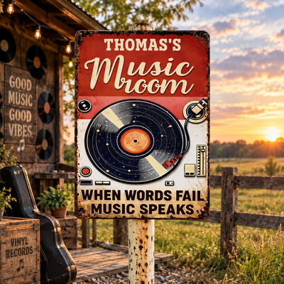 When Words Fail Music Speaks - Personalized Metal Sign, Gift For Music Lovers, Vinyl Record Metal Sign for Music Room