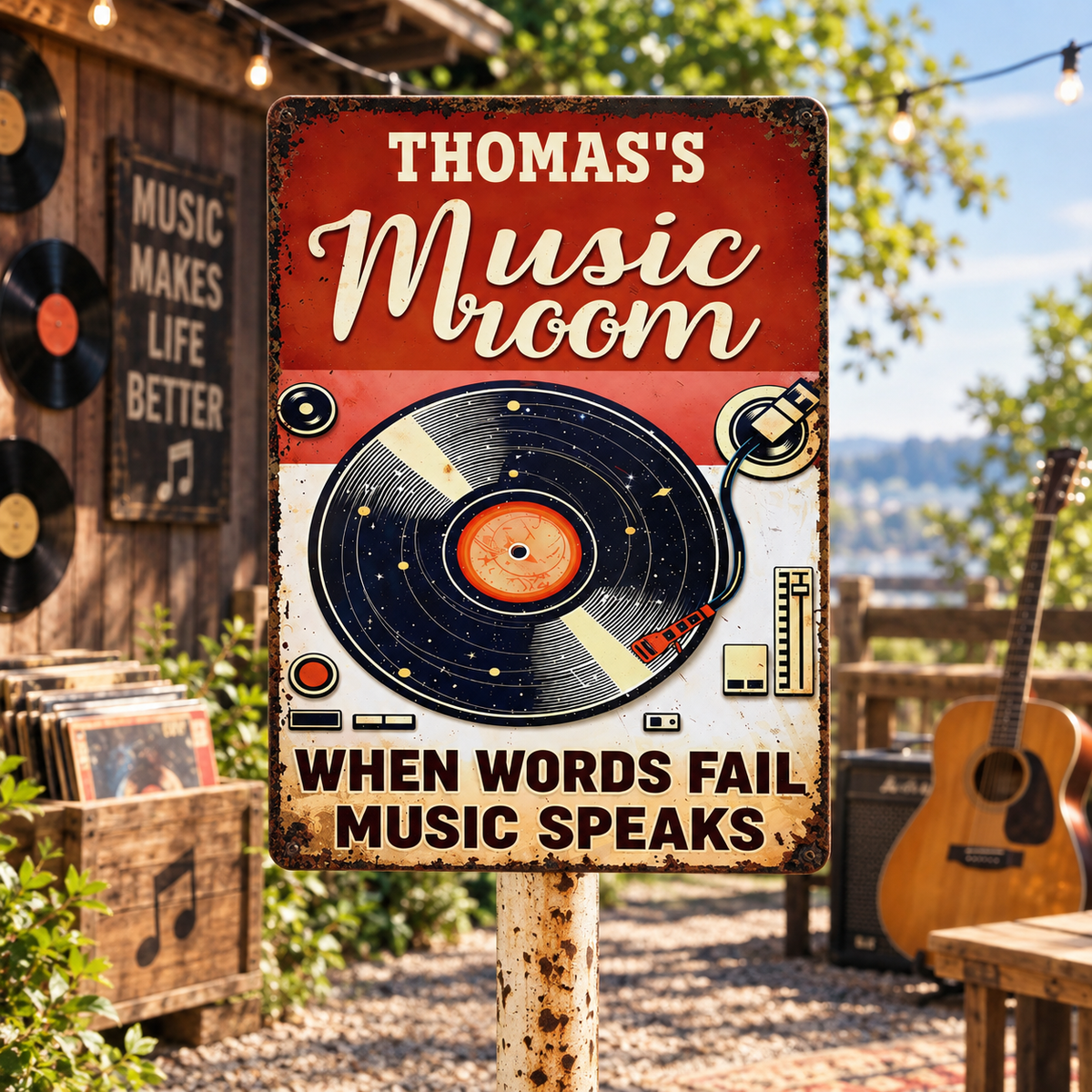 When Words Fail Music Speaks - Personalized Metal Sign, Gift For Music Lovers, Vinyl Record Metal Sign for Music Room