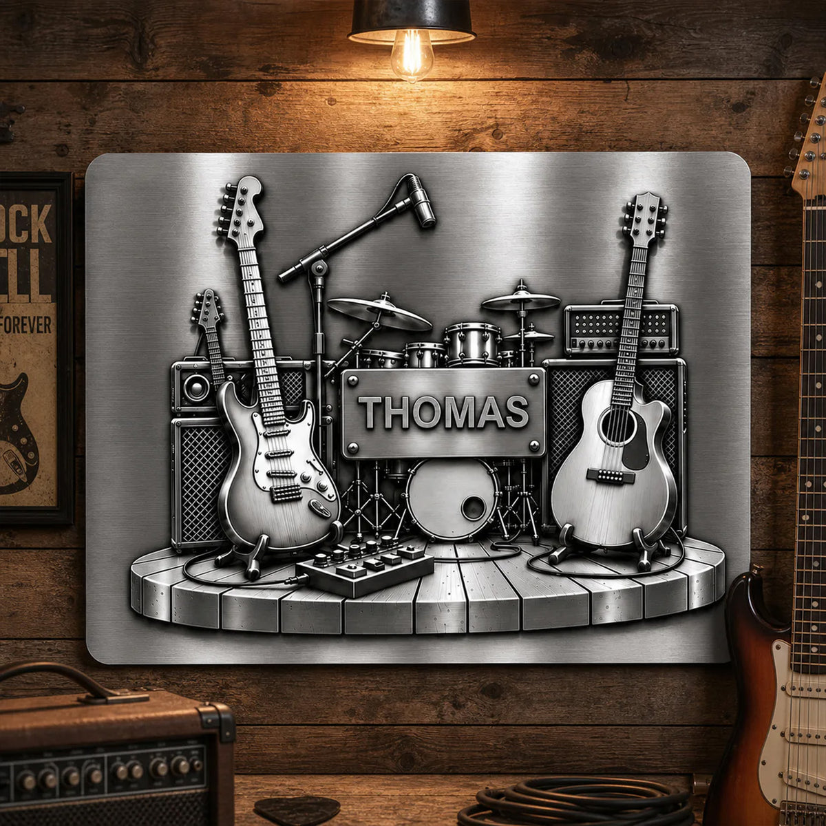 Guitar Is My Therapy - Personalized Metal Sign, Brushed Silver Metal Tumble, 3D Metallic Guitar Lovers Gift